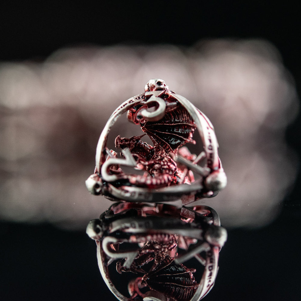 Misty Mountain Gaming Draco Immortui Hollow Metal Dice Set, Red and Silver