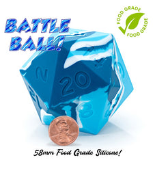 Random Encounter: Battle Ball D20 Two Blues and Bandage White Swirls 58mm Silicone Dice
