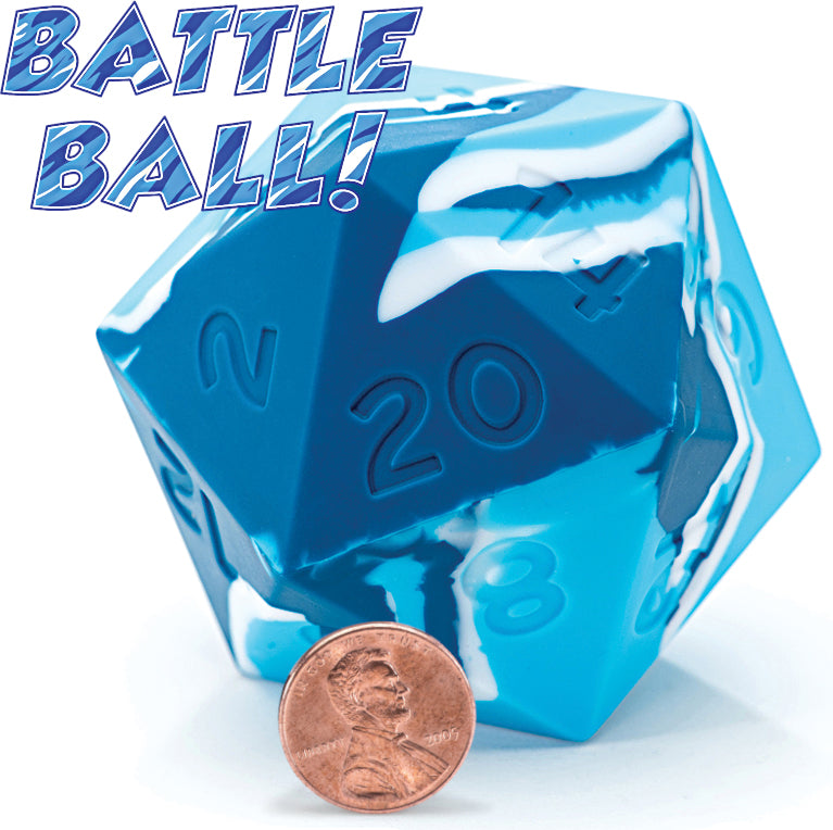 Random Encounter: Battle Ball D20 Two Blues and Bandage White Swirls 58mm Silicone Dice