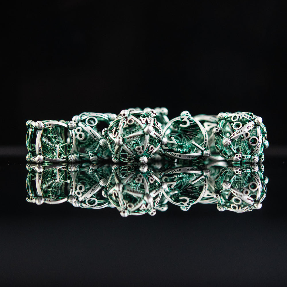 Misty Mountain Gaming Beholder's Gates Hollow Metal Dice Set, Blue and Silver