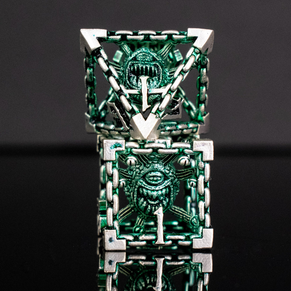 Misty Mountain Gaming Beholder's Gates Hollow Metal Dice Set Green & Silver