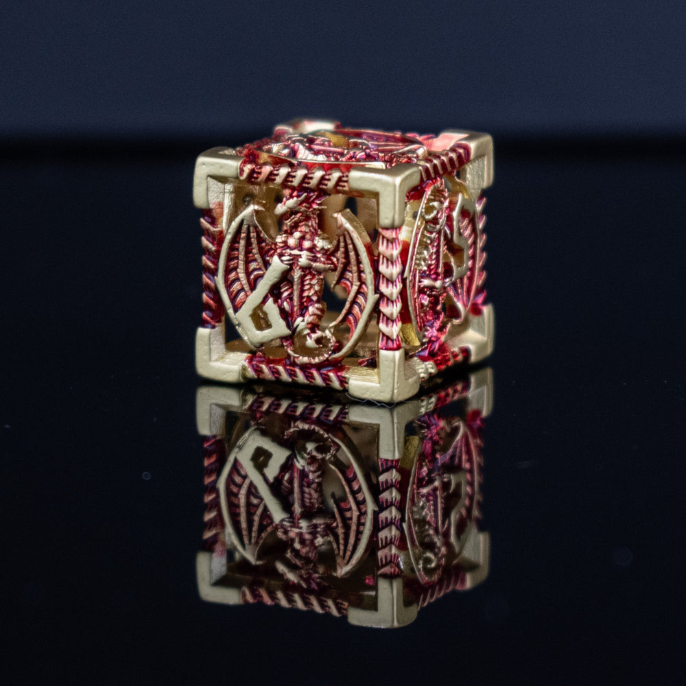 Misty Mountain Gaming Dragonguard Hollow Metal Dice Set, Crimson and Gold