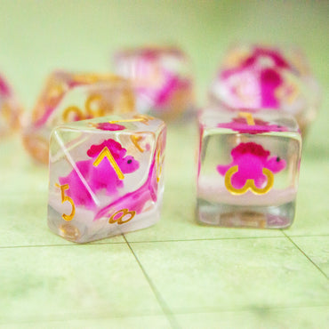 Mystery Dice Goblin Inclusion Pink Dinosaurs Dice Set