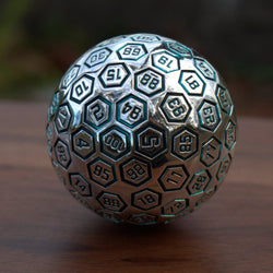 Misty Mountain Gaming The Orb D100 Aqua and Silver Metal Die