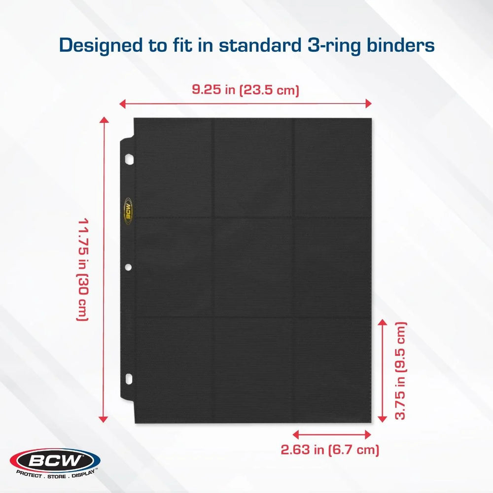 BCW Side Loading 18-Pocket Pro Pages, Black