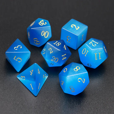 Gemstone Dice, Blue Cat Eye Gold Numbers