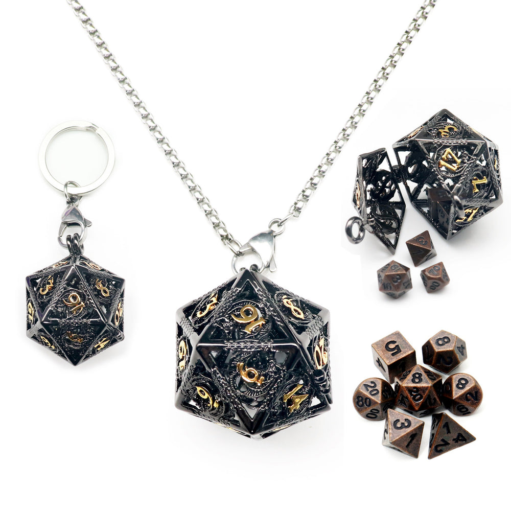 Antique Iron Mini Dice & Black Gold Dice Cage