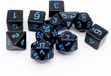 Black Dice with Blue Numbers, 11 Piece