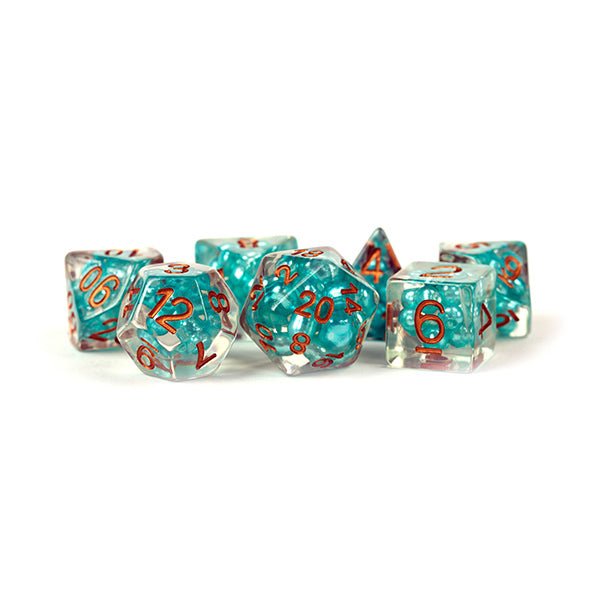 7-Die Set 16mm Resin Pearl: Teal w/ Copper Numbers