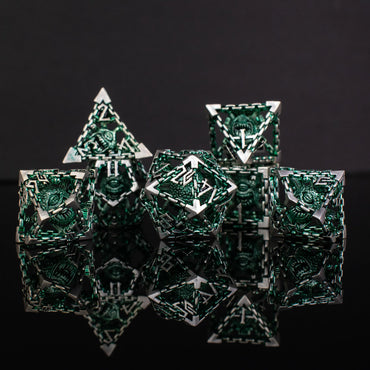 Misty Mountain Gaming Beholder's Gates Hollow Metal Dice Set Green & Silver