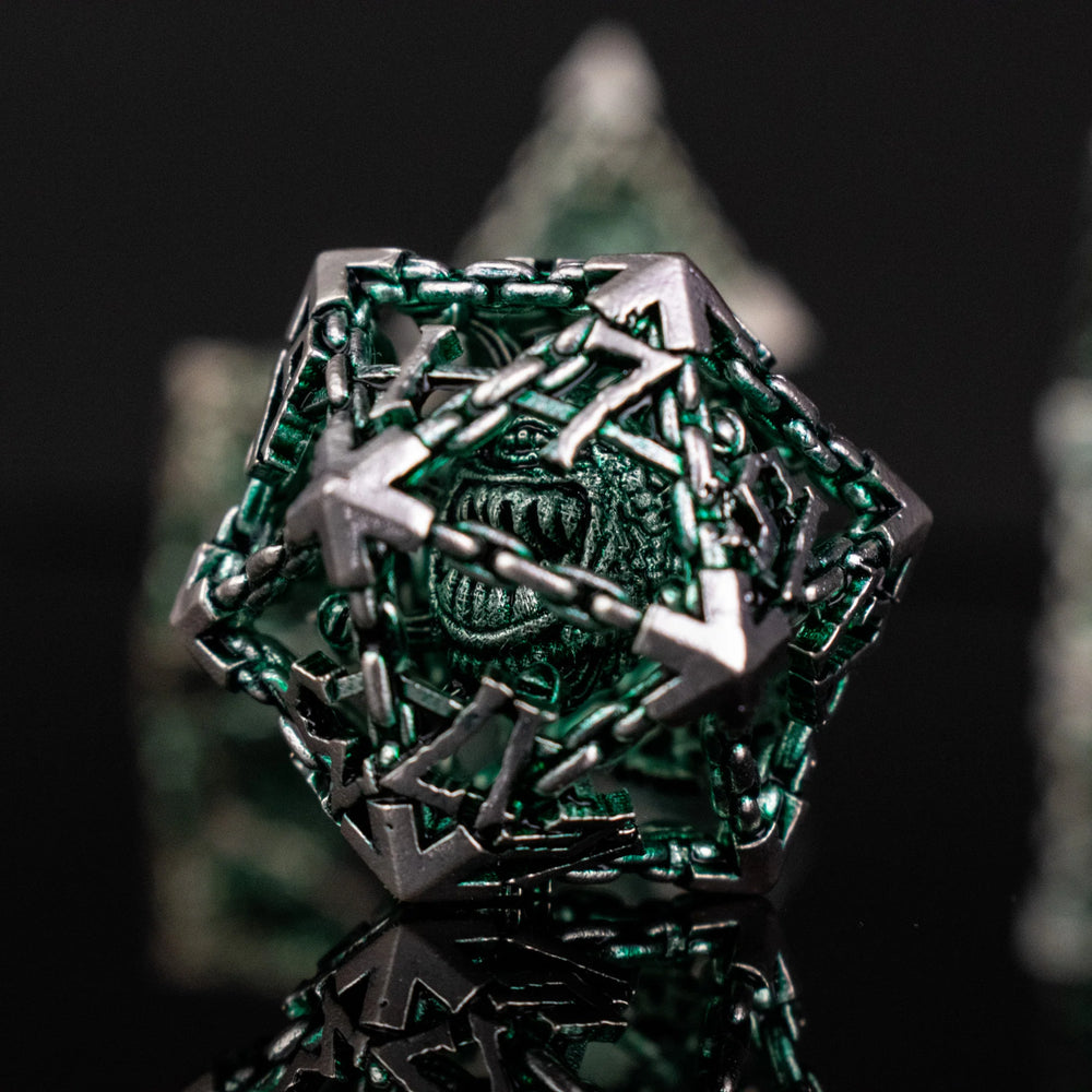 Misty Mountain Gaming Beholder's Gates Hollow Metal Dice Set Green & Silver