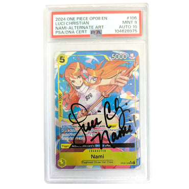 One Piece TCG Signed Luci Christian Nami Card Graded OP08-106SR