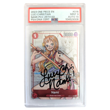 One Piece TCG Signed Luci Christian Nami Card Graded OP01-016R