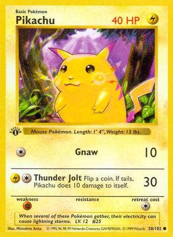 Pikachu (58/102) (Shadowless) [Base Set 1st Edition]