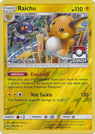 Raichu (41/147) (League Promo 2nd Place) [Sun & Moon: Burning Shadows]