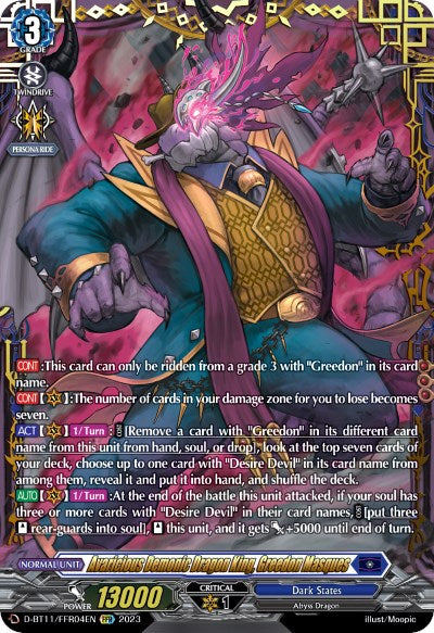 Avaricious Demonic Dragon King, Greedon Masques (D-BT11/FFR04EN) [Clash of the Heroes]